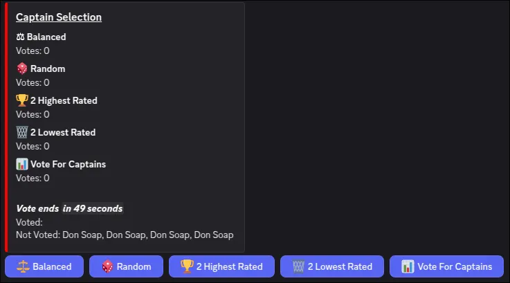 Captain selection voting menu